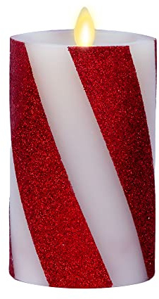 Luminara - Flameless Holiday LED Candle Battery Operated Moving Flame - Red Candy Cane - Pack of 1-5.5 - Unscented Indoor Realistic Flickering Safe