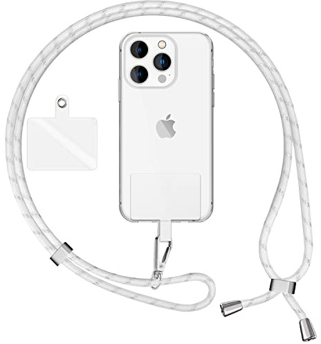 NALIA Bunte Universal-Kette mit Pad, Band für Handy-Hülle zum Umhängen | Weiß Silber