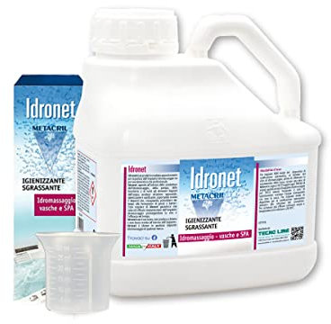 Metacril Idronet + Bicchierino Dosatore Graduato, Detergente Specifico Universale per Vasca Idromassaggio Spa, Non Schiumogeno, ad Azione Igienizzante e Sgrassante - 3 LT