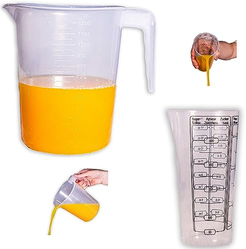Bony Elite QUALITY PRODUCTS & THE BEST RATE Jarra medidora plastico Grande 1200ml+Vaso medidor 500ml para Cocina liquidos Apta para microondas batidora