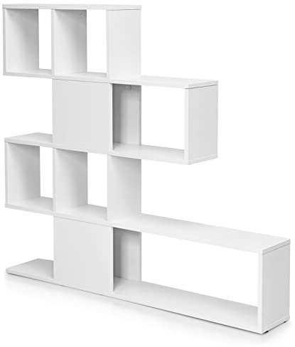 SFAREST Cube Storage Bookcase, 4-Tier Wooden Display Ladder Shelf with Non-slip Foot Pads, Freestanding Storage Shelving Organizer Unit for Home Office Bedroom (White)