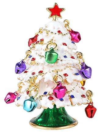 FASSLINO Christmas Tree Trinket Boxes Hinged with Colorful Bell Hand-Painted Ornaments Unique Xmas Gift for Home Decor (White)