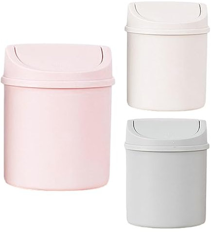 Dubbulon 3 Pezzi Pattumiera da Scrivania - Pattumiera Piccola Portatile | Cestino per Rifiuti da Tavolo in Plastica | Pattumiera Piccola con Coperchio | per Vanità del Bagno, Scrivania, da Tavolo