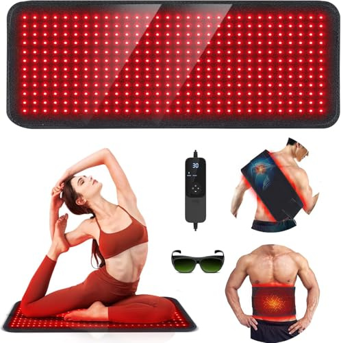 Rikimxin Tappetino per terapia a luce rossa, 360 LED, 80 x 30 cm, con luce rossa da 660 nm, 850 nm, dispositivi di terapia a luce rossa, per corpo, schiena, vita, spalle, disagio con timer, per donne
