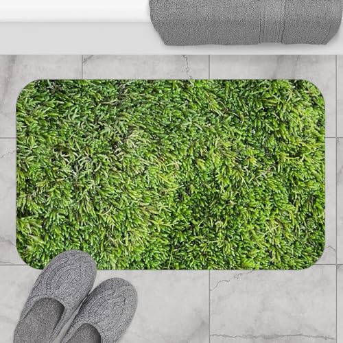 Moss Print Bath Mat, Emerald Green Bath Mat, Botanical Plant Shower Tub Mat, Nature Greenery Rug, Forest Bath Decor Flannel Floor Mat, Indoor Floor Mat,20x32 inch