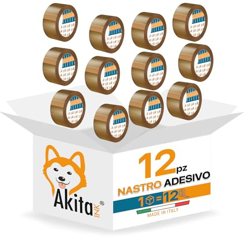 AKITAInk Nastro Adesivo Per Imballaggi Pacchi 12 pcs 50×66 Metri Nastro da Imbalaggio Silenzioso, Fortemente Adesivo e Resistente all' Acqua. (12, AVANA)