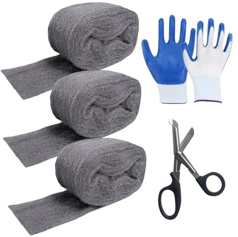 Lipulacer Mice Control with Steel Wool-3'' X 11 Feet of Wool Steel Wool Included Work Gloves & Scissors-Wall Hole Filling Kit for Home and Garage(Pacot