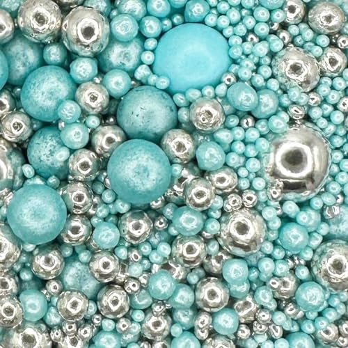 Scrumptious - Pearls Mix - Twinkle Turquoise Cake Topper Sprinkles - 30g Edible Shimmer Ball Cupcake Decorations - Perfect for Weddings, Christenings & Parties