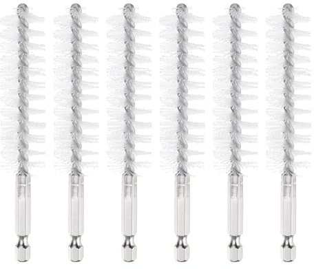PATIKIL 19mm Dia Bore Brush, 6Pcs Nylon Twisted Wire Cleaning Brush Pipe Cleaner with 1/4 Inch Hex Shank for Tubes, Ports, Bearings, Drill Driver, White
