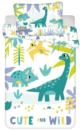 Jerry Fabrics Baby Kinderbettwäsche Dinosaurier Triceratops Brachiosaurus Pterodactylus T-Rex Stegosaurus, Bettdecke 100 x 135 + Kopfkissen 40 x 60 cm, 100% Baumwolle
