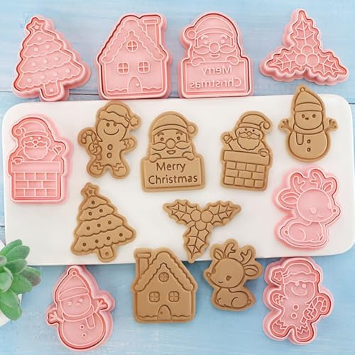 Weihnachten Ausstechformen und Stempel, 8 Stück Weihnachten Ausstechformen Set Keksstempel Ausstechformen Verschiedene Formen zum Backen