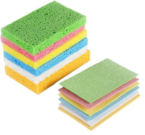 Lot de 12 éponges de nettoyage réutilisables en cellulose naturelle pour la cuisine - Tampons à récurer - Éponges épaisses - Anti-rayures