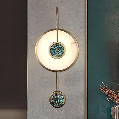 Aplique de pared Iluminación de montaje en pared de vidrio esmerilado de mármol contemporáneo, lámpara de aplique de pared de decoración interior posmoderna - Linterna de pared con borde dorado Blanc
