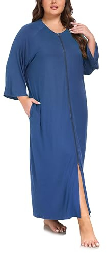 VOGMATE Morgenmantel Damen Gro?e Gr??en Dünner Frottee Lang Leichter Bademantel mit Rei?verschluss Kuschelig übergr??e Hausmantel Bathrobe for Women