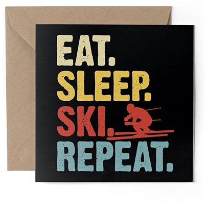 1 x Grußkarte – Eat Sleep Ski Repeat Skifahrer Snowboard Skifahren Geburtstag Dankeschön Weihnachten #71176