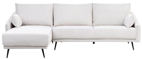 Beliani 3-Sitzer Ecksofa Stoffbezug Creme weiß Sofa mit Kissen Chaiselongue rechts Varde