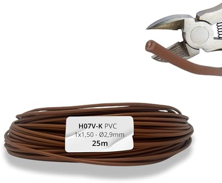 Câble Électrique HALOTEC 25m Flexible Unipolaire H07V-K 1x1,5 mm² Marron | Cuivre Pur PVC | Basse Tension 450/750V | Automatismes, Tableaux Électriques, Installation Sécurisée, Câblage Industriel
