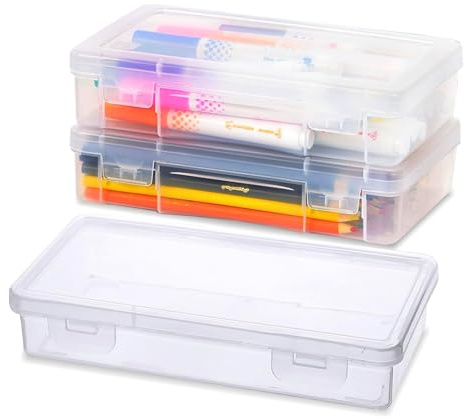 gvivej Stapelbare Aufbewahrung Stifte, 3 Stück Stiftebox, Transparent Bastel Organizer mit Deckel Snap Closure, Stapelbare Aufbewahrungsbox, Aufbewahrungsbox für Kunsthandwerk, Teile, Schule, Familie