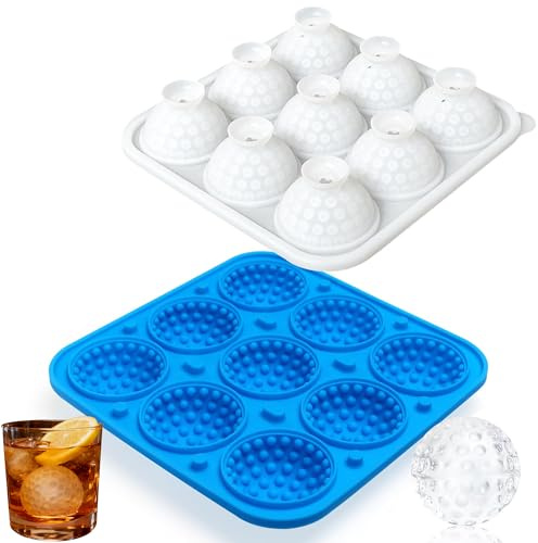 Sidosir 2 Large Golf Ice Cube Ball Silicone Molds with Lid, 9-Cavity 3D Golf Gifts Ball Ice Maker Mold for Whiskey and Cocktails