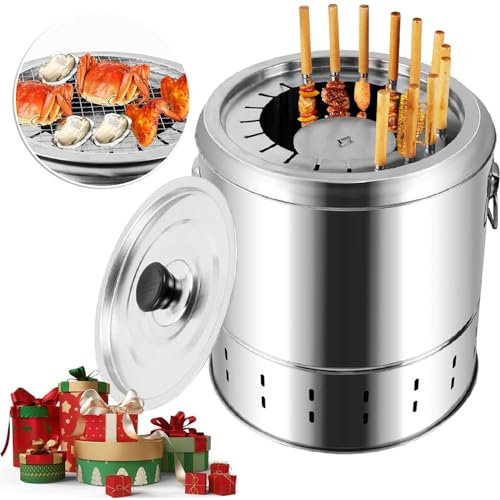 Générique Barbecue à Charbon Portable, poêle Suspendu Vertical avec Technologie BBQ sans fumée, Grande capacité, rôtissage à 360° pour la Cuisine en extérieur