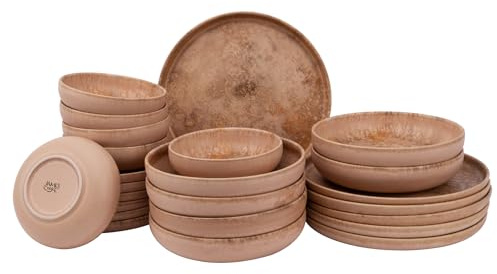 James Cooke - Dune - Geschirrset – 24-teilig – 6 Personen – Hellbraunes Steinzeug – Spülmaschinen- & Hitzebeständig – Modernes Design – Inklusive Speise-, Frühstücks-, Suppenteller & Schalen