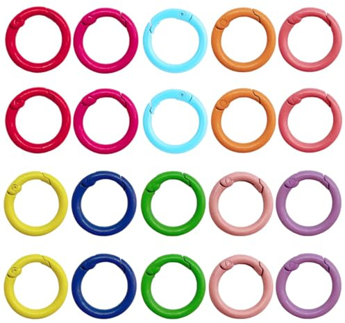 20 Stück Mini Schlüsselring Karabiner, 10 Farben, Runde Karabiner Schlüsselanhänger, Bunt Karabinerring, Karabinerhaken, für Riemenkette, Schlüsselanhänger, Rucksack, DIY-Bastelarbeiten (Rund)
