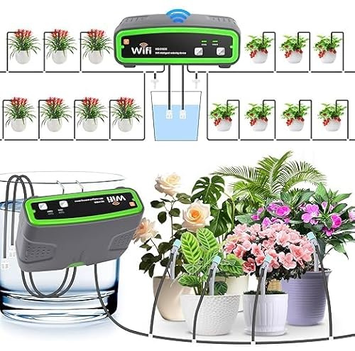 GuKKK Système d'irrigation Goutte à Goutte Automatique WiFi avec Pompe Double, Kit d'irrigation Intérieur Contrôle à APP - Volume d'eau Réglable pour Vacances, Prend en charge jusqu'à 20 Pots
