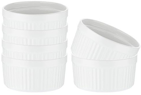 GRÄWE Keramikschälchen 6-teilig, Crème Brûlée Schälchen, Ofenfeste Schälchen 250 ml, Weiß Matt, Dessertschalen rund Ø 10 cm, Höhe 5 cm, Mini Auflaufformen, Stapelbar, spülmaschinengeeignet