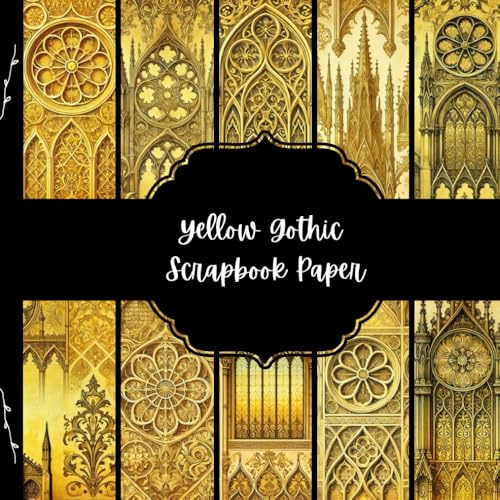 Yellow Gothic Scrapbook Paper, Halloween Junk Journal Paper, Victorian Decorative Paper, DIY Projects, Origami, Collage Sheets, Decoupage Paper, 10 Designs, Double Sided