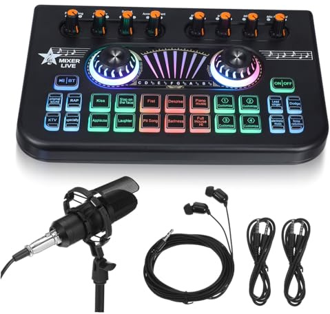 FUNNETOYU Mezclador Estéreo para Juegos Tarjeta De Sonido Mezclador De Audio Máquina De Efectos De Sonido Kit De Micrófono