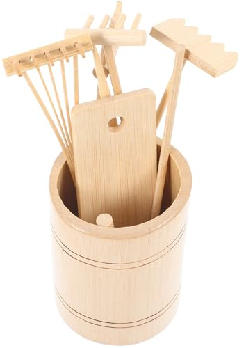 Vaguelly Mini Râteaux de Jardin Zen en Bois Naturel, 7 Pièces pour Bac à Sable et Décoration Intérieure, Outil de Jardin Miniature Compact, Présent Créatif pour Bureau et Maison, Kit
