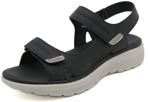 SMajong Sandalias Plataforma Mujer Verano Sandalias Atléticas Comodas Slingback Sandals de Caminar Moda Zapatos con Punta Abierta,Negro,38 EU
