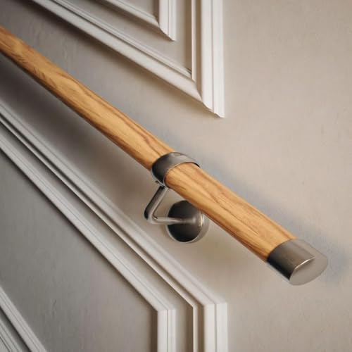 Woodworx Oak and Nickel Indoor Stair Handrail Kit 3.6m, Brown | Complete kit supplied in one box with no drilling needed, featuring smooth solid pine rails for staircase comfort.