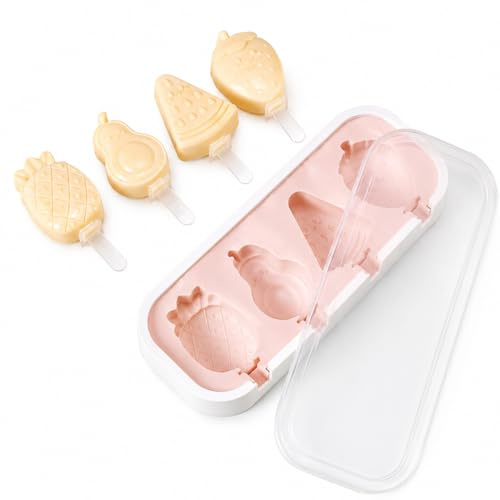 Androxeda 4 Pezzi Stampi per Ghiaccioli, Con 6 Bastoncini Riusabili, Modelli per Ghiaccioli Fatti in Casa, Ideale per Gelati, Dessert, Frutta Congelata, Snack Estivi per Famiglie e Bambini