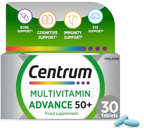 Centrum Advance 50+ Tablets Multivitamin & Mineral Supplements, with 24 essential nutrients, including vitamin D, C, Zinc, 30 ct