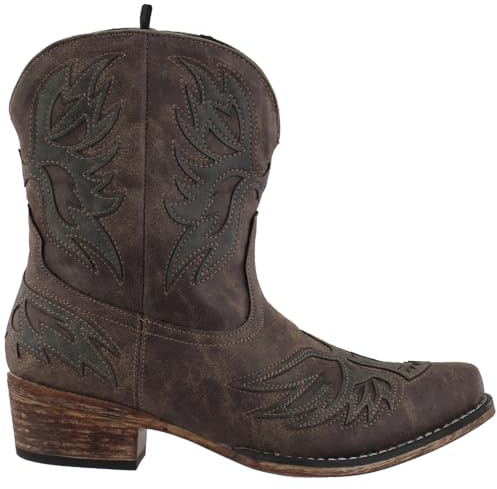 ROPER Womens Amelia Tooled Inlay Snip Toe Casual Boots Ankle Low Heel 1-2 - Brown - Size 9 B