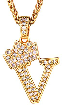 Richsteel personalisierte Bling Buchstabe Kette 26 Alphabet Anhänger mit Zirkonia Partner Namenskette Weizenkette/Tennis Kette für Damen und Herren