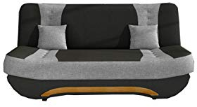 Sofa mit Schlaffunktion und Bettkasten, Couch für Wohnzimmer, Schlafsofa Federkern Sofagarnitur Polstersofa Wohnlandschaft mit Bettfunktion - Feba (Schwarz + Hellgrau (Sawana 14+Sawana 21))