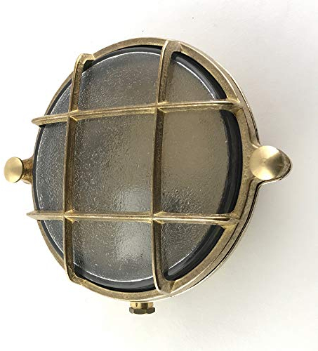 KsH y Co IP64 Lámpara de mamparo náutico de latón redondo con enchufe de porcelana E14