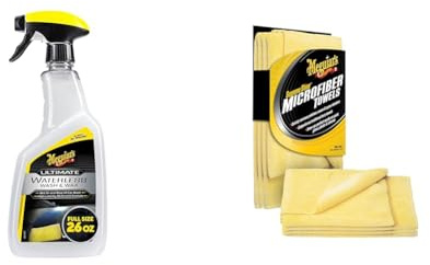 Meguiar's G3626EU Ultimate Waterless Wash & Wax Trockenwäsche, 768ml & X2020EU Supreme Shine Mikrofasertuch, 3er Pack