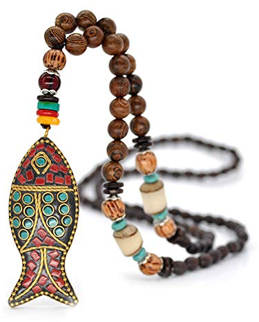 Lange buddhistische Halskette EXINOX mit Holzperlen : Ethnischer Buddha : Damen, Holz, Perle