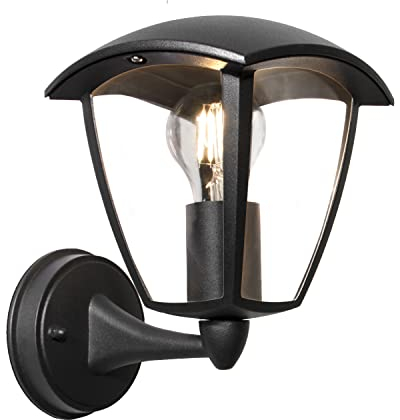 Aigostar Aplique pared Exterior Impermeabilidad IP44 y casquillo gordo 27 Aplique Exterior con Pantalla Transparente. luces exterior pared perfecta patio, jardín, Moderno A (bombilla no incluida)
