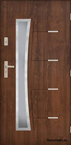 Eingangstür Türstärke 72mm Warme Saturn 01 am Glas Nano Advance Haustür Stahltür Nuss (Nuss, [90] 1002 x 2072 mit einem Türrahmen Rechts)