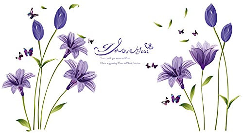Adesivi Murali Wall Sticker Decorazione fai da te per Casa Camera da Letto Soggiorno giglio viola 60 X 90cm（1 foglio）