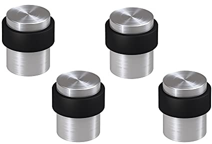 BASI | 4er Set Boden-Türstopper für Bodenmontage | aus Edelstahl | Türhalter | Türpuffer | Bodentürstopper in Silber | Schutz für Wand und Möbel | mit Gummi-Schutz | Wandschutz | 4 Stück