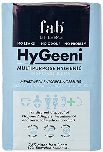 Fab Little Bag HyGeeni Nappy Disposal Bags, 50 Pack - Multipurpose Sanitary Bags for Nappies, Adult Nappies, Incontinence, Medical Waste, Ostomy Bag - No Mess, No Odour - Eco-Friendly