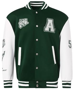 Loalirando Giacca da Baseball da Uomo, Giacca College Autunnale e Primaverile Jacket Casual Cappotto Unisex Bomber Varsity Oversize S-XXL (Verde,S)