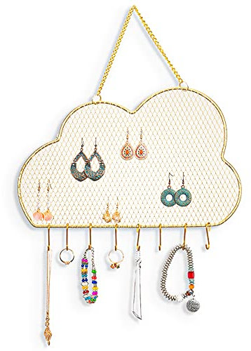 SHILIPAIJC Hanging Jewelry Orgnizer, Wall Mounted Metal Earring Necklaces Display, Mesh Jewellry Holder Bracelet Storage Racks Gift for Girl Women(Cloud-shaped)