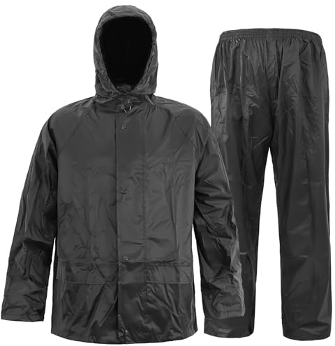 VUVEA Men's Lightweight Waterproof Rain Suit - Reflective Jacket & Pants with Hood for Outdoor Work, Fishing, Hiking