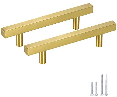 Meisax 10 Stück Quadratischer Schrankgriffe, 96 mm Lochabstand, Gold | Edelstahl Möbelgriffe mit Schrauben, für Kleiderschränke, Schränke, Schranktüren, Schubladen, Badezimmertüren